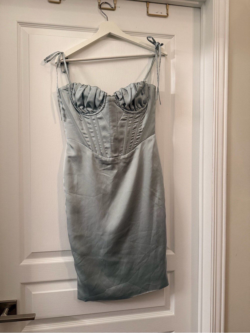 Corset Satin Bustier Midi Dress in Sage green - Picture 4 of 5